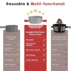 ™, Silicone Crock Pot Liners Reusable Insert, Fit 6QT Oval & Round Slow Cooker Divider Liner, Premium Food-Safe Silicone (Grey) -Wilton Shop 51X70meub1L