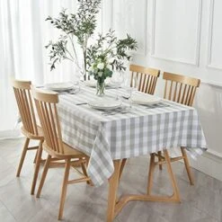 Rectangle Checkered Tablecloth Waterproof Spillproof Wrinkle Resistant Buffalo Plaid Heavy Weight Table Cloth Gingham Table Cover For Outdoor And Indoor Use, 52 X 70 Inch Grey And White