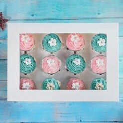 [20-Packs] White Cupcake Boxes 12 Holders,ONE MORE Cake Carrier Food Grade Pop-up Bakery Boxes 13.8 X 9.5 X 4inch With Inserts And PVC Windows Fits 12 Cavity Cupcake Or Muffins Pack Of 20 -Wilton Shop 51X7bf0qrQL