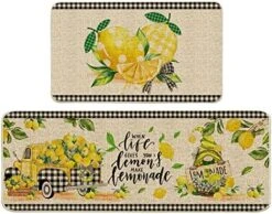 Hexagram Lemon Kitchen Mats Set Of 2, Lemon Kitchen Decor Rugs And Mats Farmhouse Plaid Tree And Truck Mat For Floor,Bathroom, Spring And Summer Lemon Decorations For Home 17x29 Inch-17x47 Inch -Wilton Shop 51XFD6lQLqL. AC