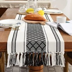 Boho Woven Table Runner 14 X 72 Inches Black And White Rustic Table Runners Modern Farmhouse Style Vintage Rustic Table Runner With Tassels For Dresser Bridal Shower Home Dining Table Decor -Wilton Shop 51XHhyjR FL. AC 1