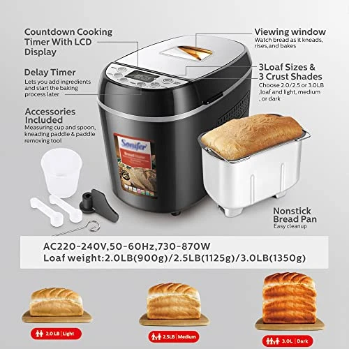 MBJ Bread Maker 1.3kg Automatic Bread Machine 870w Programmable Bread Maker 15-hour Pre-set Timer Control Panel With Lcd Display Sonifer (Color : Bread Machine, Size : AU) 4 MBJ Bread Maker 1.3kg Automatic Bread Machine 870w Programmable Bread Maker 15-hour Pre-set Timer Control Panel With Lcd Display Sonifer (Color : Bread Machine, Size : AU) - Image 2
