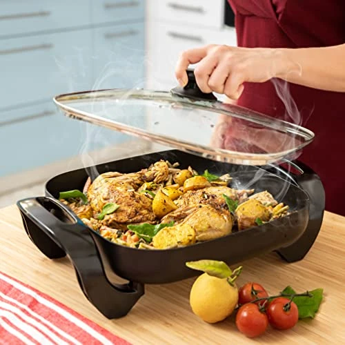 Nonstick Electric Skillet 12 Inch Aluminum Electric Fryer With 2 Layers Of Non-Stick Coating | Adjustable Temperature Control | Lid With Steam Vent & Heat-Resistant Handle 5 Nonstick Electric Skillet 12 Inch Aluminum Electric Fryer With 2 Layers Of Non-Stick Coating | Adjustable Temperature Control | Lid With Steam Vent & Heat-Resistant Handle - Image 3