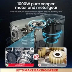 Stand Mixer,1000W 8+P Speed Tilt-Head Kitchen Mixers With LCD Display Timer,Planetary Mixing Food Mixer With Stainless Steel Bowl,Dough Hook, Beater & Wire Whip -Wilton Shop 51XRNoZLHxL