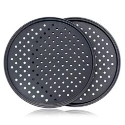 Pizza Pan With Holes, 2 Pack Carbon Steel Perforated Non-Stick Tray Tool Crispy 12inch Round For Home Kitchen -Wilton Shop 51XbsSba0FL