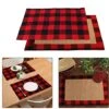 6pcs Buffalo Plaid Placemats Red And Black Buffalo Check Placemats, Reversible Cotton Burlap Christmas Placemats For Home Holiday Christmas Table Decorations, 12 X 18 Inch