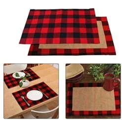 6pcs Buffalo Plaid Placemats Red And Black Buffalo Check Placemats, Reversible Cotton Burlap Christmas Placemats For Home Holiday Christmas Table Decorations, 12 X 18 Inch