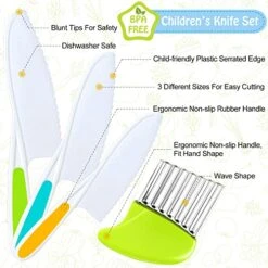 4 Pcs Kids Knife Set, Kids Safe Cooking Knives, Nylon Kids Kitchen Knife With Crinkle Cutter, Serrated Edges Plastic Toddler Knife Kids Knives For Real Cooking & Cutting Fruit, Bread, Lettuce