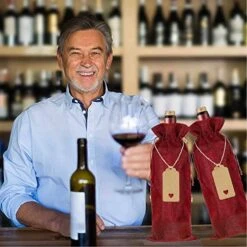 OMUM 12 Pcs Premium Burlap Wine Bags, Wine Gift Bags With Drawstrings - Reusable Wine Bags, Wine Bottle Bags For Weddings, Parties, Blind Tastings, Christmas, Birthdays, Housewarming, Home Storage (Red) -Wilton Shop 51XxV2NePPL