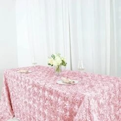 90x156 Blush Satin Raised Rosettes Rectangle Tablecloth Wedding Party Dining Room Table Linens -Wilton Shop 51XyY4uWLSL. AC