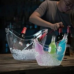 Plastic Oval Storage Tub,5 Liter Ice Buckets For Beer Bottle Drink Cooler,Party Beverage Chiller Bin,Storage Baskets,Clear Storage Bin With Handles For Kitchen,Cabinet,Large Pantry Organization 2sets -Wilton Shop 51YACNheojL