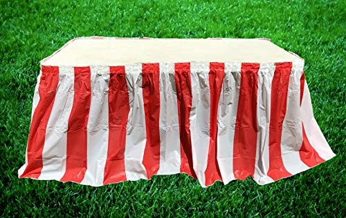 Red And White Striped Table Skirt, Carnival Style Picnic Table Skirts For Parties! (RED & WHITE, 1) 4 Red And White Striped Table Skirt, Carnival Style Picnic Table Skirts For Parties! (RED & WHITE, 1) - Image 2