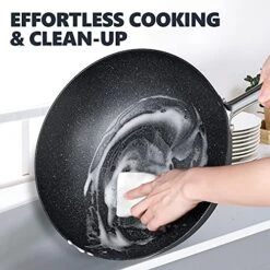 Hard Anodized Nonstick Wok With Lid, Cooking Wok Pan 12 Inch, Large Wok Pan With Flat Bottom, Induction Wok With Steamer Rack & Fry Basket, Woks And Stir Fry Pans - 5 Quart -Wilton Shop 51YUKBVD4MS