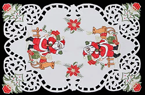 4PCS Holiday Christmas Embroidered Santa Reindeer Poinsettia Placemats 11x17 White, Set Of 4 Pieces 3 4PCS Holiday Christmas Embroidered Santa Reindeer Poinsettia Placemats 11x17 White, Set Of 4 Pieces