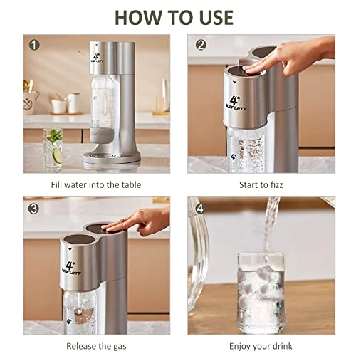 4° Sparkling Water Maker, Soda Maker Machine For Home Or Office, With 3×1.0L BPA-free Sparkling Water Bottle, Compatible With Any Screw-in 60L CO2 Carbonator(NOT Included)(Silver) 4 4° Sparkling Water Maker, Soda Maker Machine For Home Or Office, With 3×1.0L BPA-free Sparkling Water Bottle, Compatible With Any Screw-in 60L CO2 Carbonator(NOT Included)(Silver) - Image 2