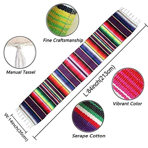 12 Packs Mexican Blanket Serape Table Runner Colorful Striped Fringe Cotton Table Runner For Mexican Birthday Party Wedding Holiday Decorations Pack Of 12-14x84 6 12 Packs Mexican Blanket Serape Table Runner Colorful Striped Fringe Cotton Table Runner For Mexican Birthday Party Wedding Holiday Decorations Pack Of 12-14x84 - Image 4