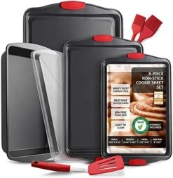 Aking Pans Set, 15 Piece Premium Baking Set, Nonstick Bakeware Sets BPA Free, Cookie Sheets For Baking Nonstick Set, Steel Baking Sheets For Oven With Muffin Pan, Cake Pan & Kitchen Utensils - Black -Wilton Shop 51Yog44HQSL. AC