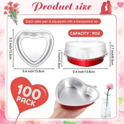 100 Sets 9 Oz Heart Shaped Cake Pans With Lid Aluminum Foil Disposable Cupcake Baking Pan Muffin Tin Liner Ramekins Pudding Cooking Cup For Wedding Baby Shower Party Valentine Mother Day(null) -Wilton Shop 51YtoOPhmSL