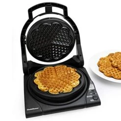 840 WafflePro Taste / Texture Select Waffle Maker Traditional Five Of Hearts Easy To Clean Nonstick Plates, 5-Slice, Silver