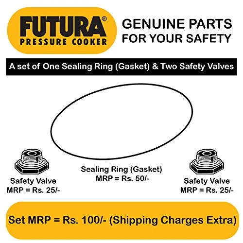 Awkins Futura Rubber Gasket For 4L- 7L Tall Pressure Cooker And 2 Units Of Futura Safety Valve (Black) 4 Awkins Futura Rubber Gasket For 4L- 7L Tall Pressure Cooker And 2 Units Of Futura Safety Valve (Black) - Image 2