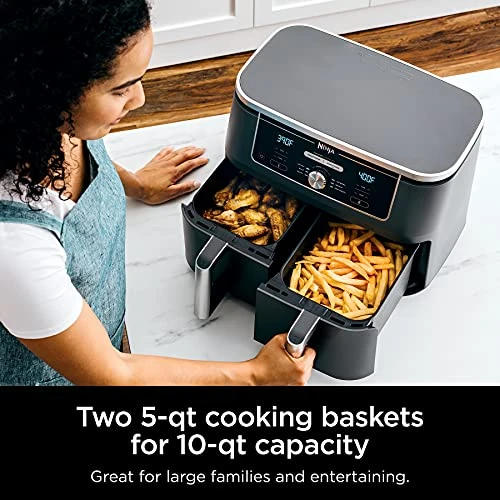 Ninja DZ401 Foodi 10 Quart 6-in-1 DualZone XL 2-Basket Air Fryer With 2 Independent Frying Baskets, Match Cook & Smart Finish To Roast, Broil, Dehydrate & More For Quick, Easy Family-Sized Meals, Grey 5 Ninja DZ401 Foodi 10 Quart 6-in-1 DualZone XL 2-Basket Air Fryer With 2 Independent Frying Baskets, Match Cook & Smart Finish To Roast, Broil, Dehydrate & More For Quick, Easy Family-Sized Meals, Grey - Image 3