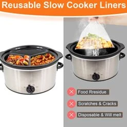 3 Grids Crock Pot Divider Insert,Slow Cooker Divider Liner Fit 6 QT Crock Pot, Reusable & Leakproof Silicone Crock Pot Divider, Dishwasher Safe Cooking Liner For 6 Quart Pot