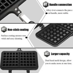 Black Aluminum Alloy Dual Head Waffle Baking Mold Non-Stick Waffle Baking Pan Mold Press Plate For Home Kitchen 14 Black Aluminum Alloy Dual Head Waffle Baking Mold Non-Stick Waffle Baking Pan Mold Press Plate For Home Kitchen -Wilton Shop 51ZF2QQHurL