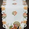 Fall Harvest Thanksgiving Table Runner 15x87 Inch, Embroidered Turkey Pumpkin Maple Leaf Sunflower Dresser Scarf Ivory Holiday Decoration