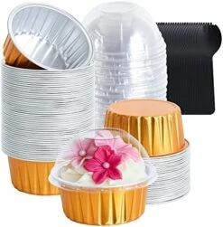 Mini Cake Pans With Lids 50 Pcs Mini Loaf Pans With Lids&Spoon, Rectangle Aluminum Foil Baking Pans, Disposable Mini Loaf Baking Pans For Baking Bread Cupcake Muffin Brownie (Gold&Pink) -Wilton Shop 51ZIZUfFyiL. AC