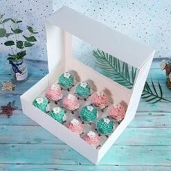 [20-Packs] White Cupcake Boxes 12 Holders,ONE MORE Cake Carrier Food Grade Pop-up Bakery Boxes 13.8 X 9.5 X 4inch With Inserts And PVC Windows Fits 12 Cavity Cupcake Or Muffins Pack Of 20 -Wilton Shop 51ZMeg5pqRL 1