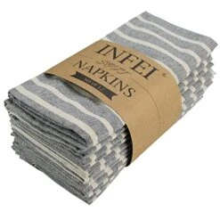 Broad Striped Cotton Blended Dinner Cloth Napkins - Set Of 12 (40 X 30 Cm) - For Events & Home Use (Navy)