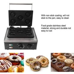 Commercial Waffle Donut Machine, 5 Holes Double Sided Heating Non Stick Donut Maker, 1550W 50-300℃ Stainless Steel Doughnut Machine For Professional Kitchen, Bakery, Dessert Shop -Wilton Shop 51ZWeB8bDuL