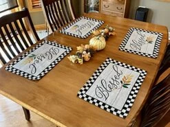 Blessed Buffalo Plaid Kitchen Towels Set With 4 Fabric Placemats 1 Oven Mitt 1 Pot Holder 2 White Black Dish Towels Blessed Kitchen Gift Set 8 Pieces -Wilton Shop 51ZXttBCycL