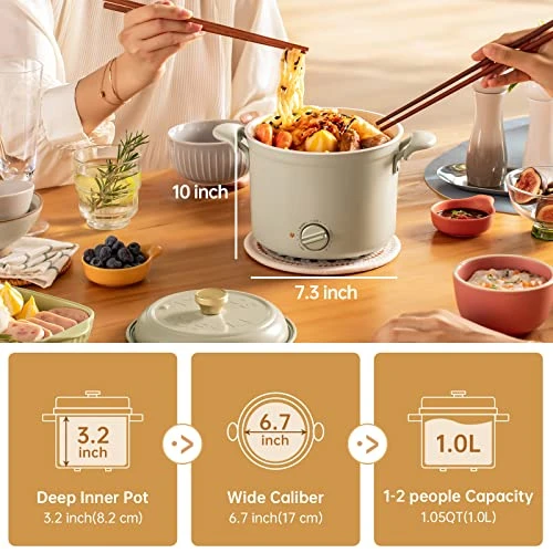 Soseki Mini Hot Pot, 1.1QT(1.0L) Electric Hot Pot With Non-Stick Pot, 800W Small Electric Pot Made Of Stainless Steel For 1-2 People, Hot Pot Electric For Oatmeal,Macaroni,Borscht(Gray) 4 Soseki Mini Hot Pot, 1.1QT(1.0L) Electric Hot Pot With Non-Stick Pot, 800W Small Electric Pot Made Of Stainless Steel For 1-2 People, Hot Pot Electric For Oatmeal,Macaroni,Borscht(Gray) - Image 2