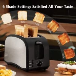 2 Slice Toaster CUSINAID Black Wide Slot Toaster 2 Slice Best Rated Prime With Pop Up Reheat Defrost Functions, 6-Shade Control, Removable Crumb Tray -Wilton Shop 51ZjHVRg1hL