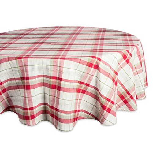 Orchard Plaid Collection Linen Tabletop Essentials, Tablecloth, 70" Round, Taupe/Red 3 Orchard Plaid Collection Linen Tabletop Essentials, Tablecloth, 70" Round, Taupe/Red