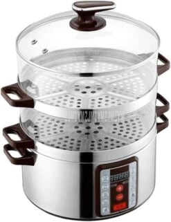 32cm Diameter Smart Electric Steamer 6 Gear Adjustable 3 Layer Multi Cooker Transparent Type Household Electric Steaming Pot Home Best Choice
