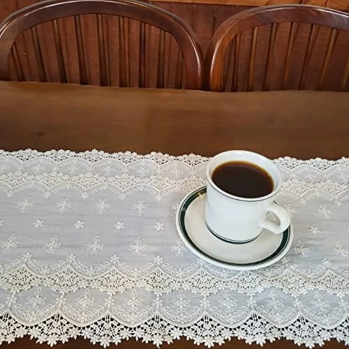 Inicia Table Lace Runner 12×70 Inch Embroidered For Holiday Wedding Picnic Daily Dinner Tables White Decor (Polyester, 12"×70" (31cm×180cm)) 7 Inicia Table Lace Runner 12×70 Inch Embroidered For Holiday Wedding Picnic Daily Dinner Tables White Decor (Polyester, 12"×70" (31cm×180cm)) - Image 5