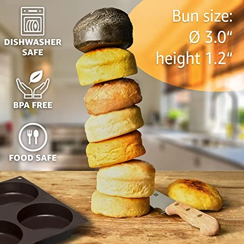 Lurch Germany Flexiform Non Stick Silicone Hamburger Bun Baking Pan | Perfect Mold For Little Cakes Or Bread | 6 Cavities For Burger Buns - Brown (Ø 3" Buns) 3 Lurch Germany Flexiform Non Stick Silicone Hamburger Bun Baking Pan | Perfect Mold For Little Cakes Or Bread | 6 Cavities For Burger Buns - Brown (Ø 3" Buns)