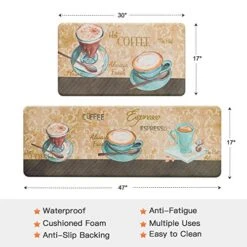 Coffee Theme Kitchen Rug Set 2 Pieces, Cushioned Anti-Fatigue Kitchen Floor Mats Waterproof Easy To Clean Comfort Standing Kitchen Mat Set (Beige) -Wilton Shop 51a0QY8Sx4L