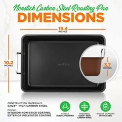 Non Stick Roasting Pan With Wire Handle, Carbon Steel Material, Turkey Chicken Roasting Pan Great For Thanksgiving Dinners, Tender Roast, Deep Dishes, And More