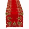 Embroidered Christmas Holiday Holly Tree Table Runner, Dresser Scarf, Rectangular 16 X 72 Inch