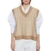 NC Autumn And Winter New European And American Women's Clothing Houndstooth Knitted Vest V-Neck Sleeveless Pullover Sweater -Wilton Shop 51aL8beOB9S