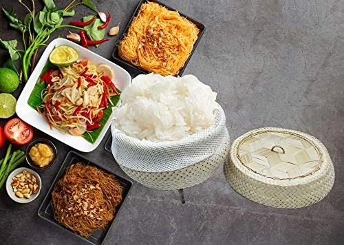 Bamboo Rice Steamer Basket With Lid Sticky Rice Cooker Thai Home Electric Cooker Food Safe Free Cloth 1 Piece 4 Bamboo Rice Steamer Basket With Lid Sticky Rice Cooker Thai Home Electric Cooker Food Safe Free Cloth 1 Piece - Image 2
