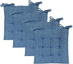 Hair Cushion Pads - Set Of 4 - Dining Kitchen Office Chair Seat Cushion With Ties- Durable Cotton Chambray Fabric Cover - Thick Comfy Poly Fill - Indoor Use - 17 In X 17 In – Grey -Wilton Shop 51adS3pk9 L. AC