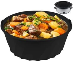 Silicone Slow Cooker Liners Fit Crock-Pot 6 Quart Oval Slow Cooker - Reusable & Leakproof Crock Pot Liner - Dishwasher Safe Crock Pockets (Black)