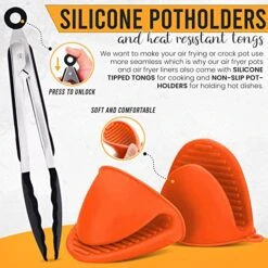 KIRANDAS Air Fryer Silicone Pots With Square Liner, Pan Holders, Heat Resistant Tipped Tongs, And Magnetic Cooking Cheat Sheets, For 3.6 To 6.8 Qt. Square Fryers, Non-Stick Food Safe Accessories 10 KIRANDAS Air Fryer Silicone Pots With Square Liner, Pan Holders, Heat Resistant Tipped Tongs, And Magnetic Cooking Cheat Sheets, For 3.6 To 6.8 Qt. Square Fryers, Non-Stick Food Safe Accessories -Wilton Shop 51alDqEtYoL