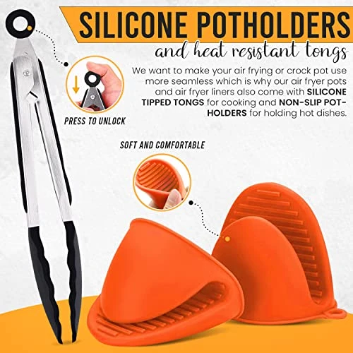 KIRANDAS Air Fryer Silicone Pots With Square Liner, Pan Holders, Heat Resistant Tipped Tongs, And Magnetic Cooking Cheat Sheets, For 3.6 To 6.8 Qt. Square Fryers, Non-Stick Food Safe Accessories 6 KIRANDAS Air Fryer Silicone Pots With Square Liner, Pan Holders, Heat Resistant Tipped Tongs, And Magnetic Cooking Cheat Sheets, For 3.6 To 6.8 Qt. Square Fryers, Non-Stick Food Safe Accessories - Image 4