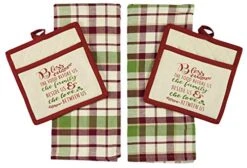 GENERIC Fall Autumn Thanksgiving Kitchen Gift Set: Two Hand Towels And Two Matching Pot Holders Family Sentiments Of Love And Thanks
