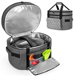 Slow Cooker Travel Bag With Bottom Board Compatible With Crock-Pot And Hamilton Beach 6-8 Quart Oval Slow Cooker, Double Layers Slow Cooker Carrier, Gray With Arrow (Bag Only, Patent Pending)